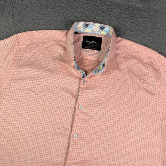 Maceoo Button Shirt Mens 6 2XL Galileo Blocks Orange Flip Cuff Italian Jacquard - Picture 1 of 9